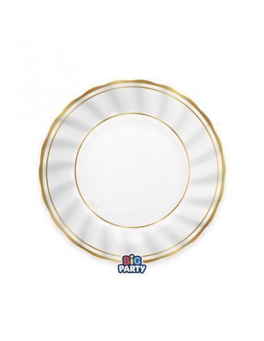 6 PIATTI CARTA Ø 20CM CLASSIC BIANCO RIGO ORO GOLD METAL -