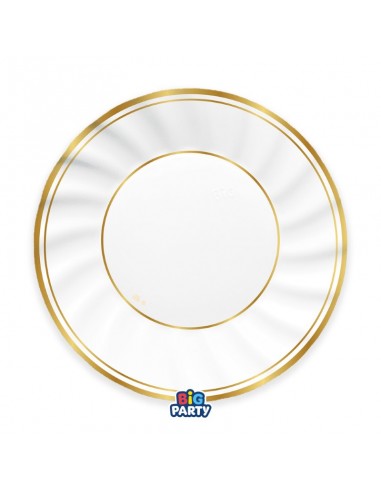 6 PIATTI CARTA Ø 25CM CLASSIC BIANCO RIGO ORO GOLD METAL -