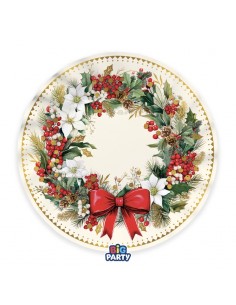 6 PIATTI CARTA 24CM FONDI VINTAGE CHRISTMAS PLASTIC FREE