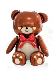 PALLONE MYLAR ORSO MARRONE CON FIOCCO ROSSO 71X45CM