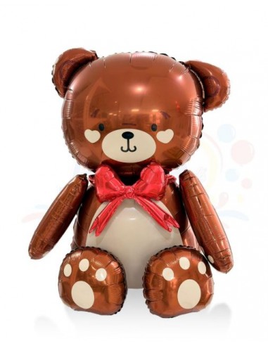 PALLONE MYLAR ORSO MARRONE CON FIOCCO ROSSO...