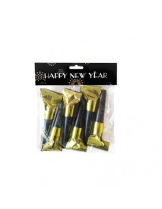 CONFEZIONE 6 LINGUE SONORE HAPPY NEW YEAR ORO/NERO
