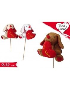 CANE CON CUORE ''TI AMO'' SU STECCO ASS. - L'Officina delle