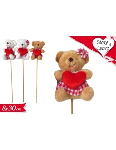 ORSO CON CUORE ROSSO SU STECCO 8X30CM - L'Officina delle feste