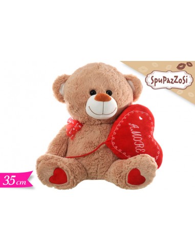 PELUCHE ORSO CON CUORE SCRITTA "AMORE" E FIOCCO 35CM -