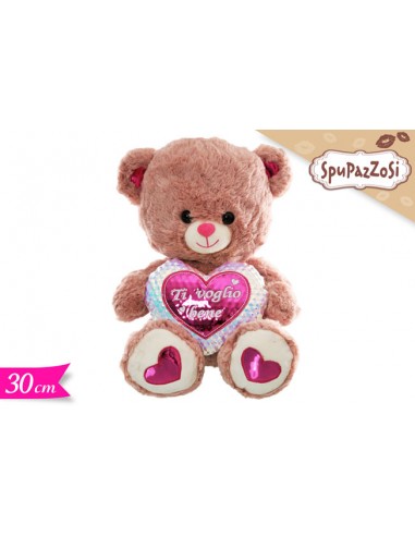 PELUCHE ORSO CON CUORE SCRITTA "TI VOGLIO BENE" 30CM -