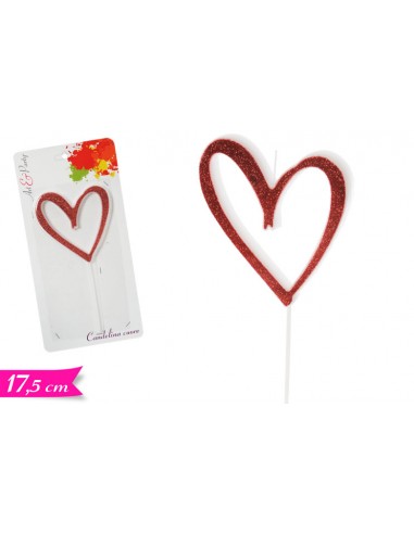 CANDELA CUORE GLITTER 17,5 CM - L'Officina delle feste