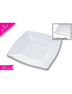 SET 6 PIATTI 20X20CM BIANCHI CON BORDO ARGENTO - L'Officina