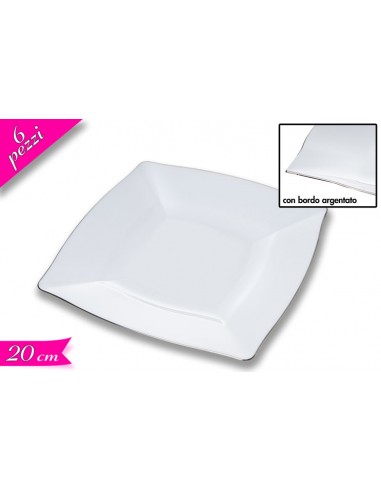 SET 6 PIATTI 20X20CM BIANCHI CON BORDO ARGENTO - L'Officina