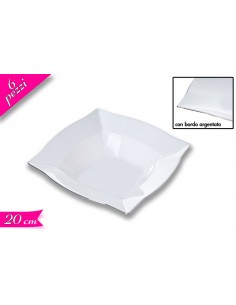 SET 6 PIATTI FONDI 20X20CM CON BORDO ARGENTO - L'Officina delle
