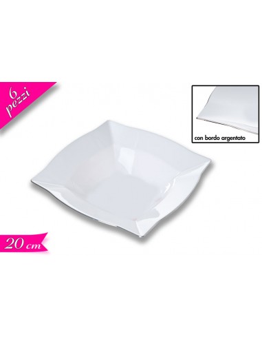 SET 6 PIATTI FONDI 20X20CM CON BORDO ARGENTO - L'Officina delle