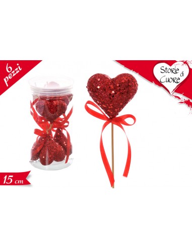 BARATTOLO CON STECCHI CUORE 15CM 6PZ