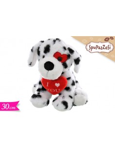 PELUCHE CANE DALMATA CON CUORE SCRITTA "I LOVE YOU" 30CM -
