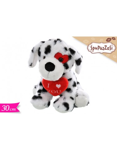 PELUCHE CANE DALMATA CON CUORE SCRITTA "I LOVE YOU" 30CM -
