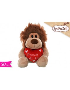PELUCHE LEONE CON CUORE SCRITTA "PAZZO DI TE" 30CM - L'Officina