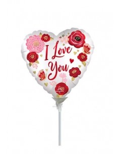 PALLONE MYLAR MINISHAPE 9" 23CM SATIN LOVE YOU FLOWERS 1PZ -