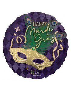 PALLONE MYLAR 18'' HAPPY MARDI GRAS CARNEVALE 45CM.