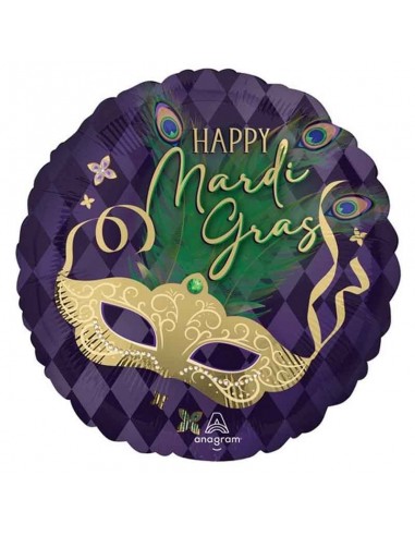 PALLONE MYLAR 18'' HAPPY MARDI GRAS CARNEVALE...