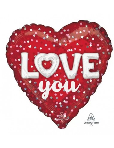 PALLONE CUORE MYLAR 18" LOVE YOU OLOGRAFICO 45CM