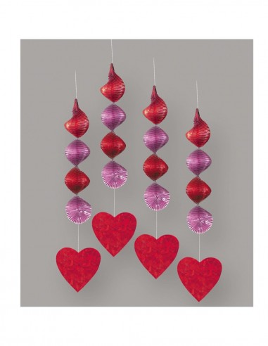 DECORO PENDENTI CON CUORI 4PZ