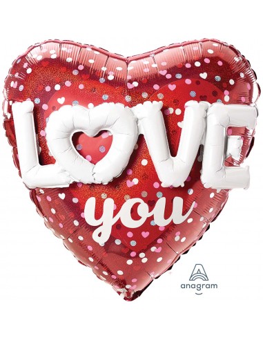 PALLONE GLITTER LOVE YOU 3D OLOGRAFICO CON POIS...