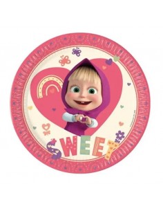 PIATTO CARTA 23 CM MASHA E ORSO SWEET HEART 8PZ - L'Officina