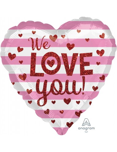 PALLONE MYLAR CUORE 18" LOVE YOU GLITTER 45CM - L'Officina