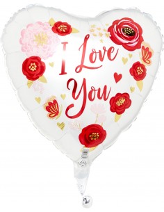 PALLONE MYLAR CUORE 18" LOVE YOU FIORI 45CM - L'Officina delle