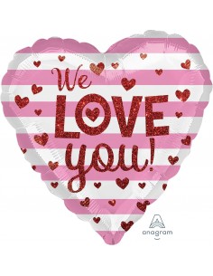 PALLONE MYLAR CUORE 18" LOVE YOU GLITTER 45CM - L'Officina 2