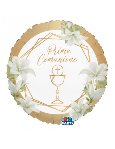 PALLONE MYLAR 18"  PRIMA COMUNIONE GIGLI 45CM