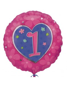 PALLONE MYLAR 18" N. 1 CON CUORE FUCSIA