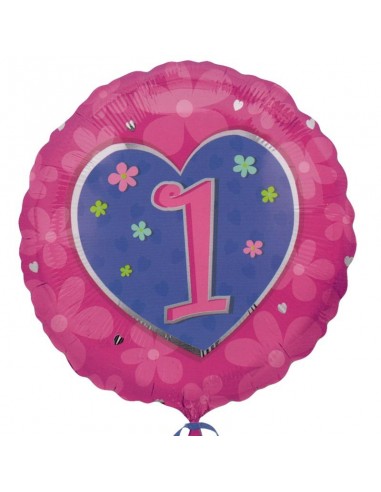 PALLONE MYLAR 18" N. 1 CON CUORE FUCSIA