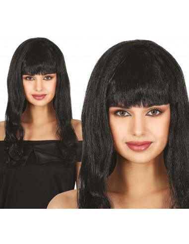 PARRUCCA LUNGA NERA CON FRANGIA