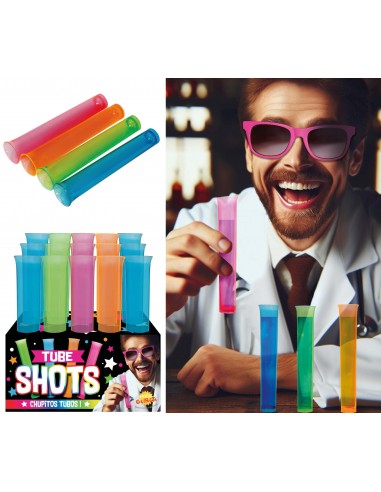 15 PZ PROVETTE CHUPITO FLUO COLORI ASSORTITI 13CM