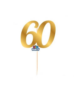 MINI TOPPER CAKE NUMERO 60 IN CARTA ORO METAL 6X15CM