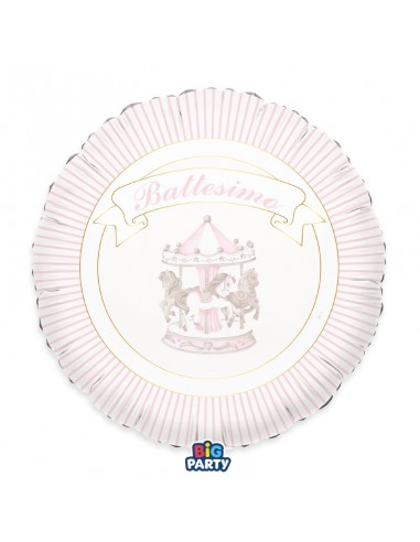 PALLONE MYLAR 18" 45CM BATTESIMO CARILLON ROSA 1PZ