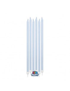 12 Candele Matite Celeste Baby + supporto cm.15