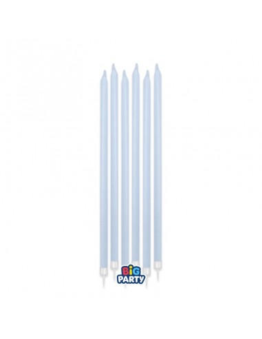 12 Candele Matite Celeste Baby + supporto cm.15