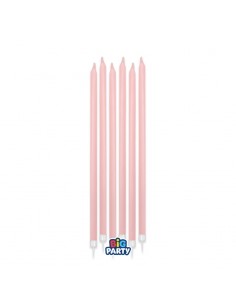 12 Candele Matite Rosa Baby + supporto cm.15