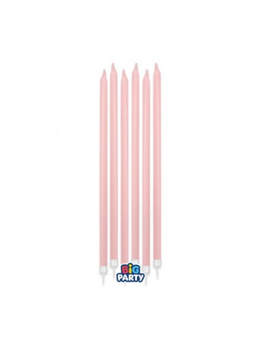 12 Candele Matite Rosa Baby + supporto cm.15