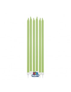 12 Candele Matite Verde Oliva + supporto cm.15