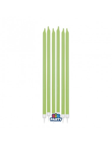 12 Candele Matite Verde Oliva + supporto cm.15