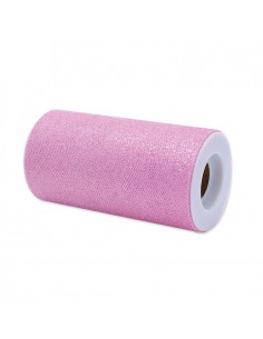 ROTOLO TULLE CM.12,5X25MT ROSA  GLITTER
