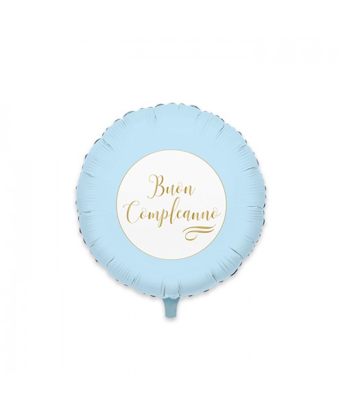 PALLONE MYLAR CM. 45 "BUON COMPLEANNO" CELESTE CHIC
