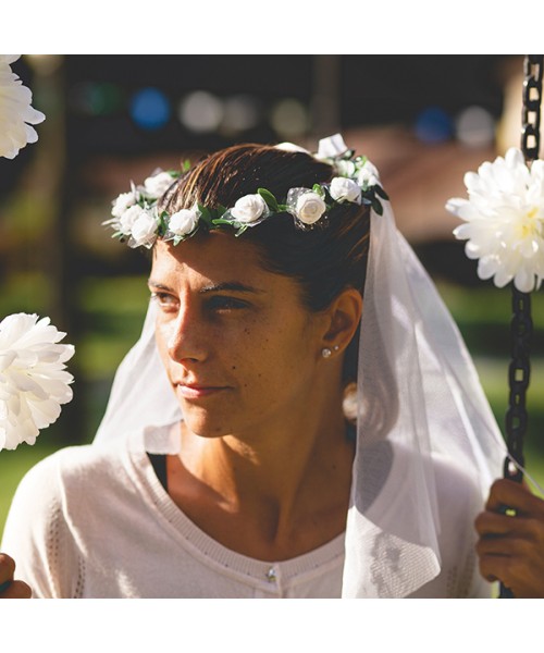 CORONCINA FLOREALE ROSE BIANCHE C/VELO 45CM