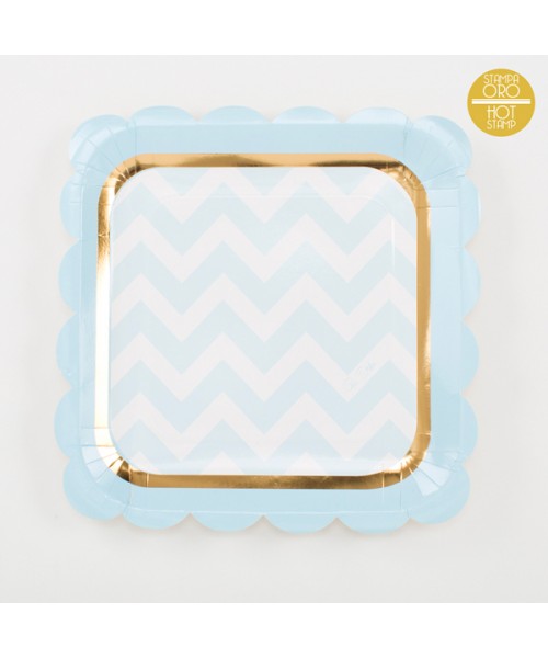 PIATTO BABY CHIC AZZURRO QUADRO 8PZ 23CM