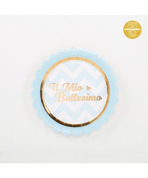 PIATTO BABY CHIC CELESTE IL MIO BATTESIMO 8PZ 18CM