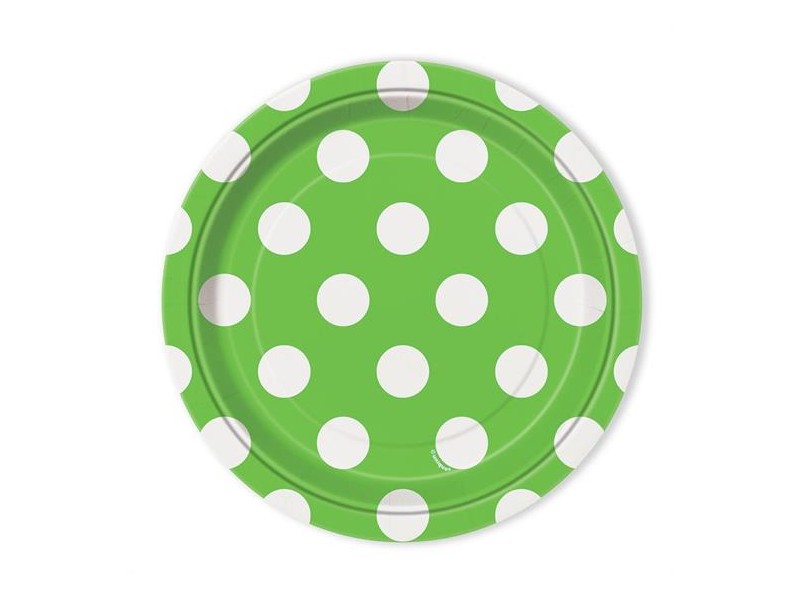 "8 LIME GREEN DOTS 7"" PLATES
