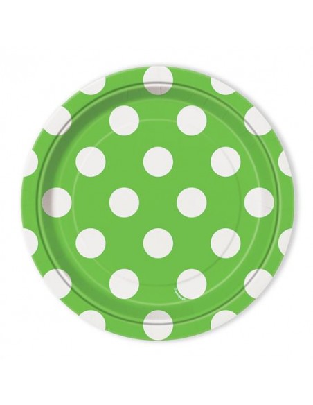 "8 LIME GREEN DOTS 7"" PLATES