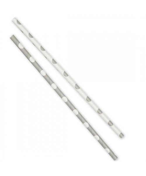 10 SILVER DOTS PAPER STRAWS